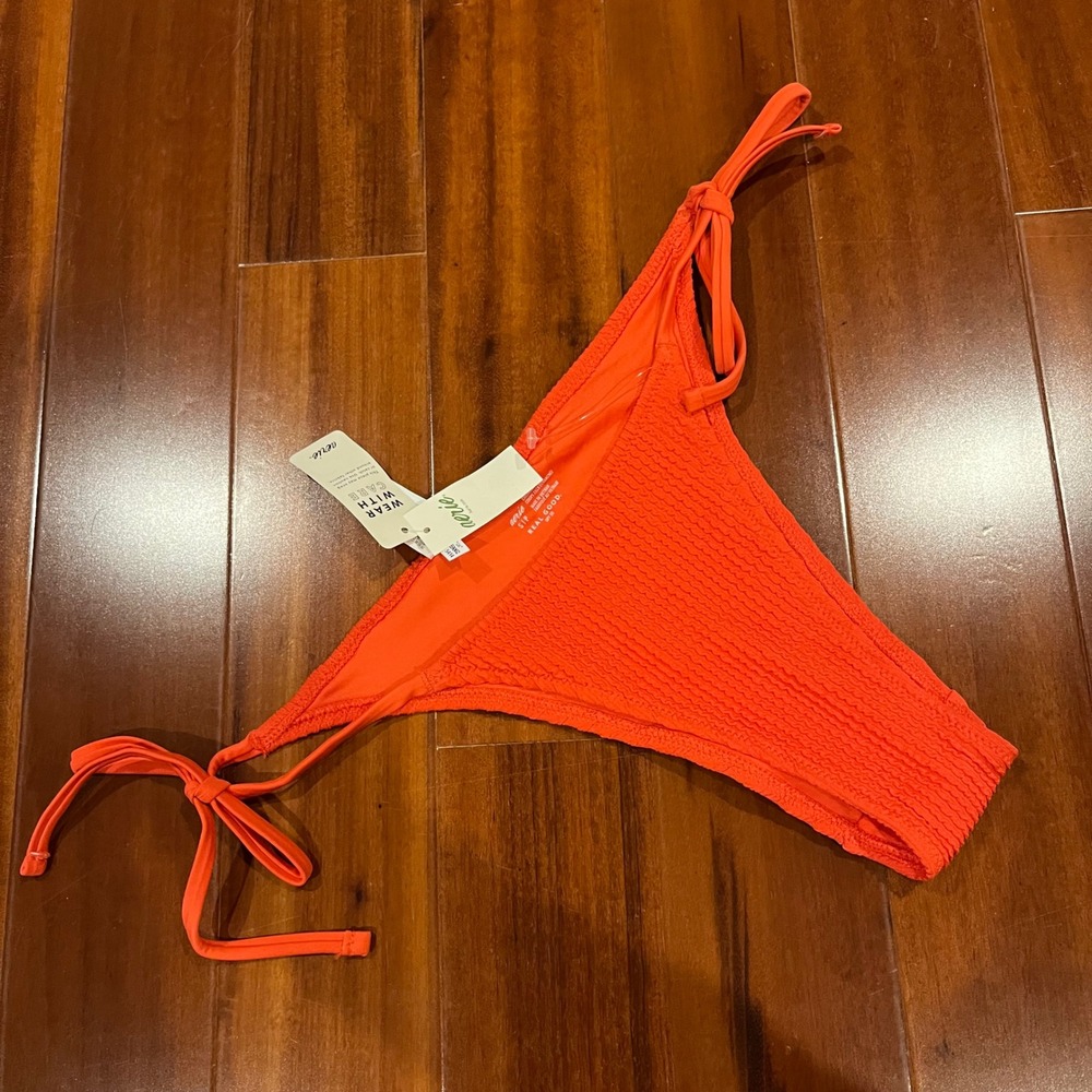 Aerie‎ Cheekiest Bikini Bottom Swim Textured Red Orange Tie Sides New Size Small